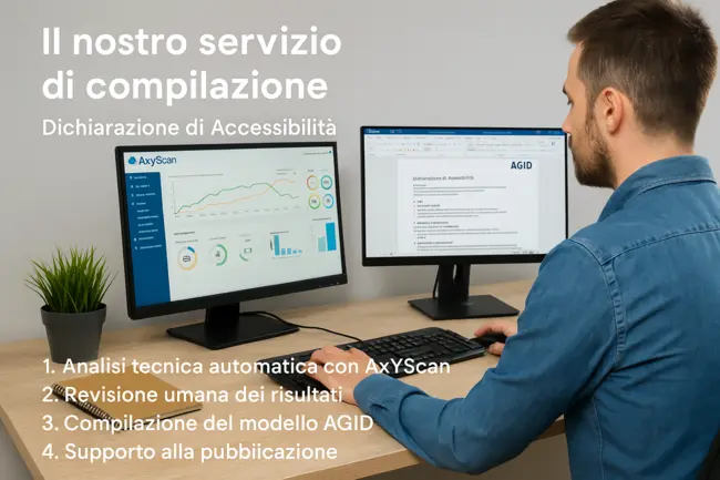 una persona che compila al pc la dichiarazione di accessibilita